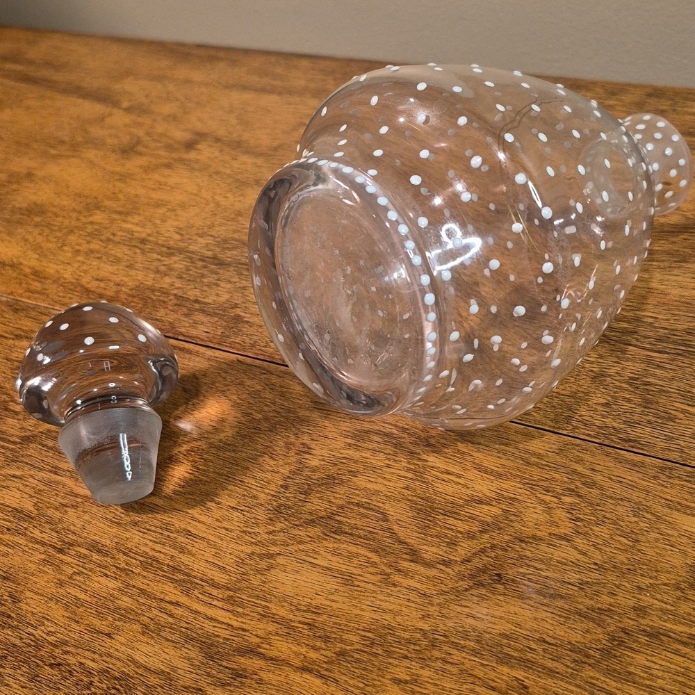 VINTAGE Unique Art Deco Clear Glass Polka Dot Decanter With Matching Stopper - Picture 9 of 16